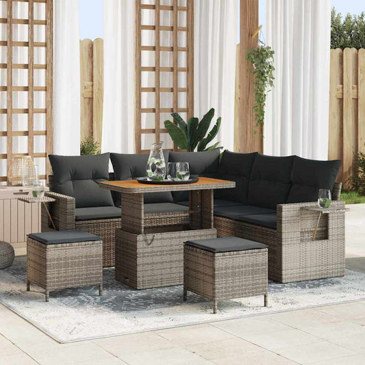 Set Divano da Giardino con cuscino 9 pcs Grigio polyrattan