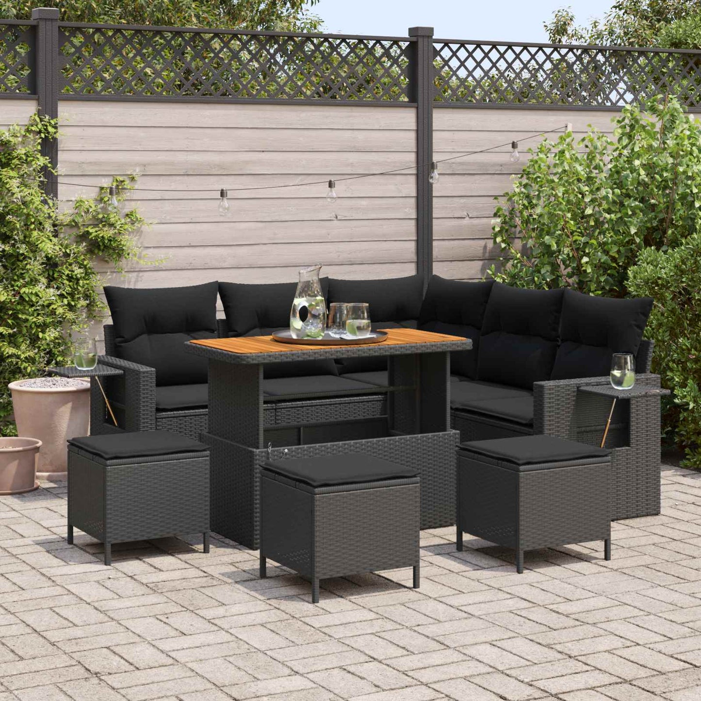 Set Divano da Giardino con cuscino 10 pcs Nero polyrattan | homemem39