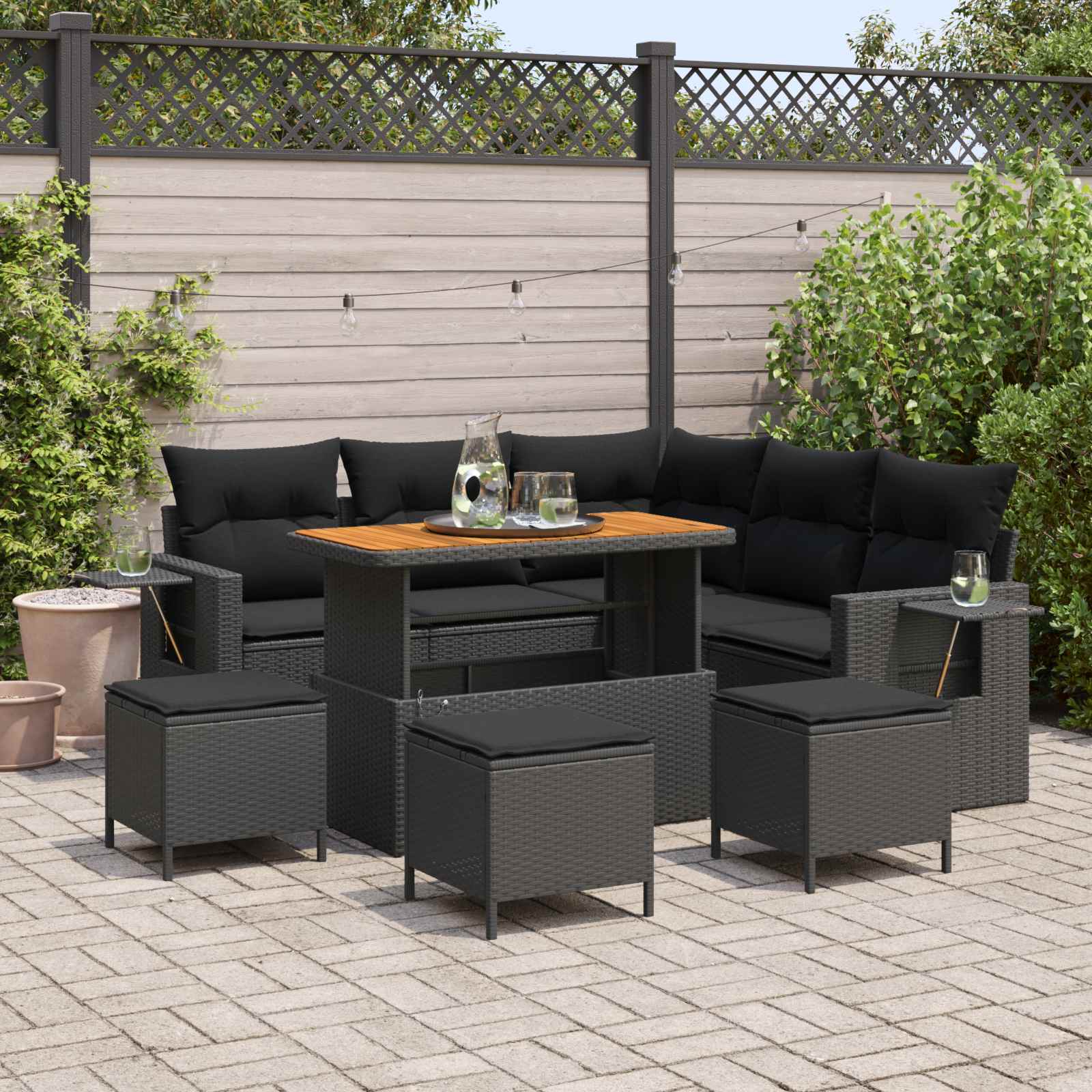 Set Divano da Giardino con cuscino 10 pcs Nero polyrattan | homemem39