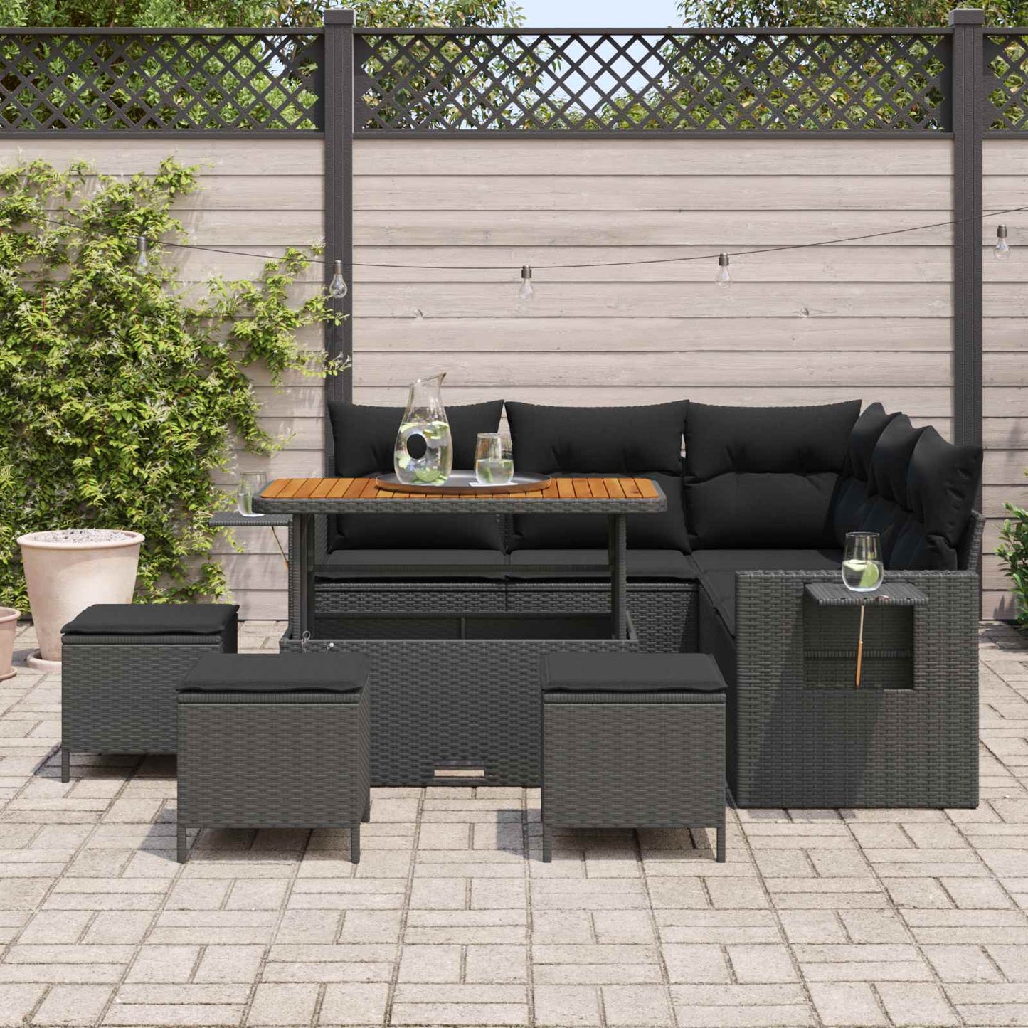 Set Divano da Giardino con cuscino 10 pcs Nero polyrattan | homemem39