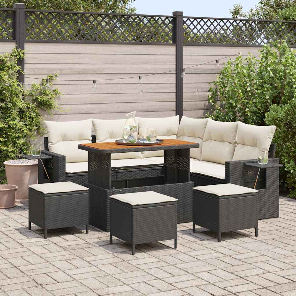 Set Divano da Giardino 10 pcs Nero e Crema polyrattan | homemem39