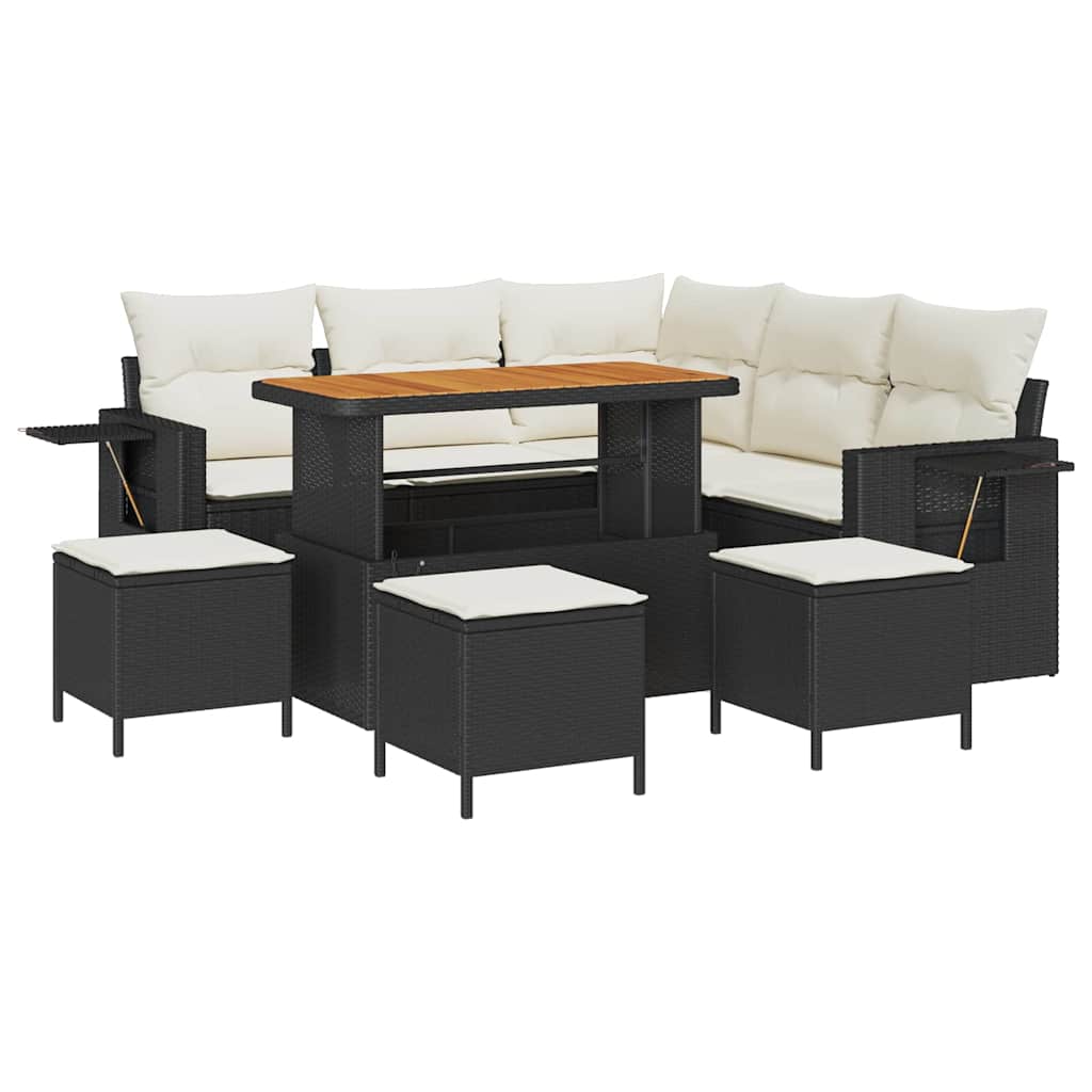 Set Divano da Giardino 10 pcs Nero e Crema polyrattan | homemem39