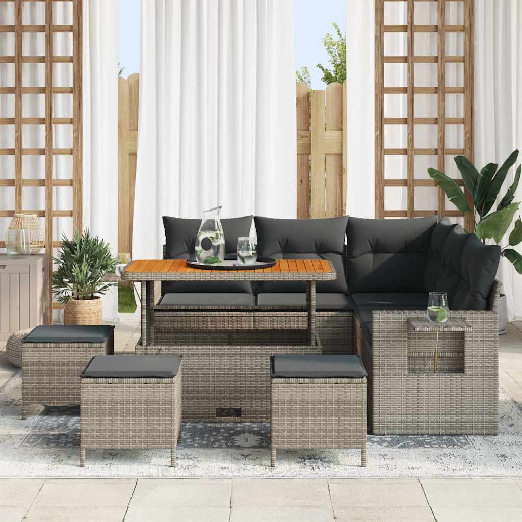 Set Divano da Giardino con cuscino 10 pcs Grigio polyrattan