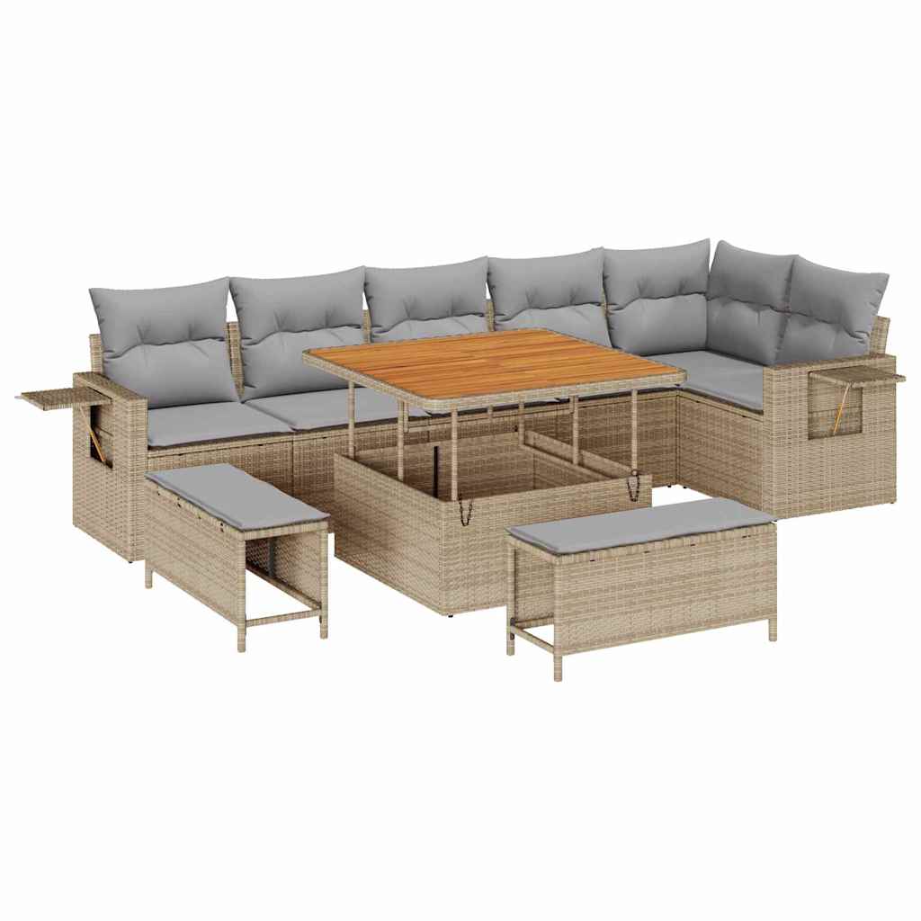Set Divano da Giardino 11 pcs Beige e Grigio Chiaro polyrattan | homemem39