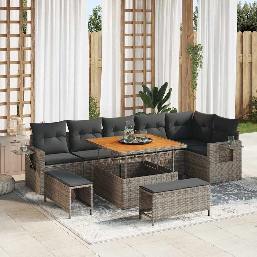 Set Divano da Giardino con cuscino 11 pcs Grigio polyrattan
