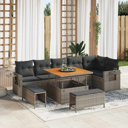 Set Divano da Giardino con cuscino 11 pcs Grigio polyrattan