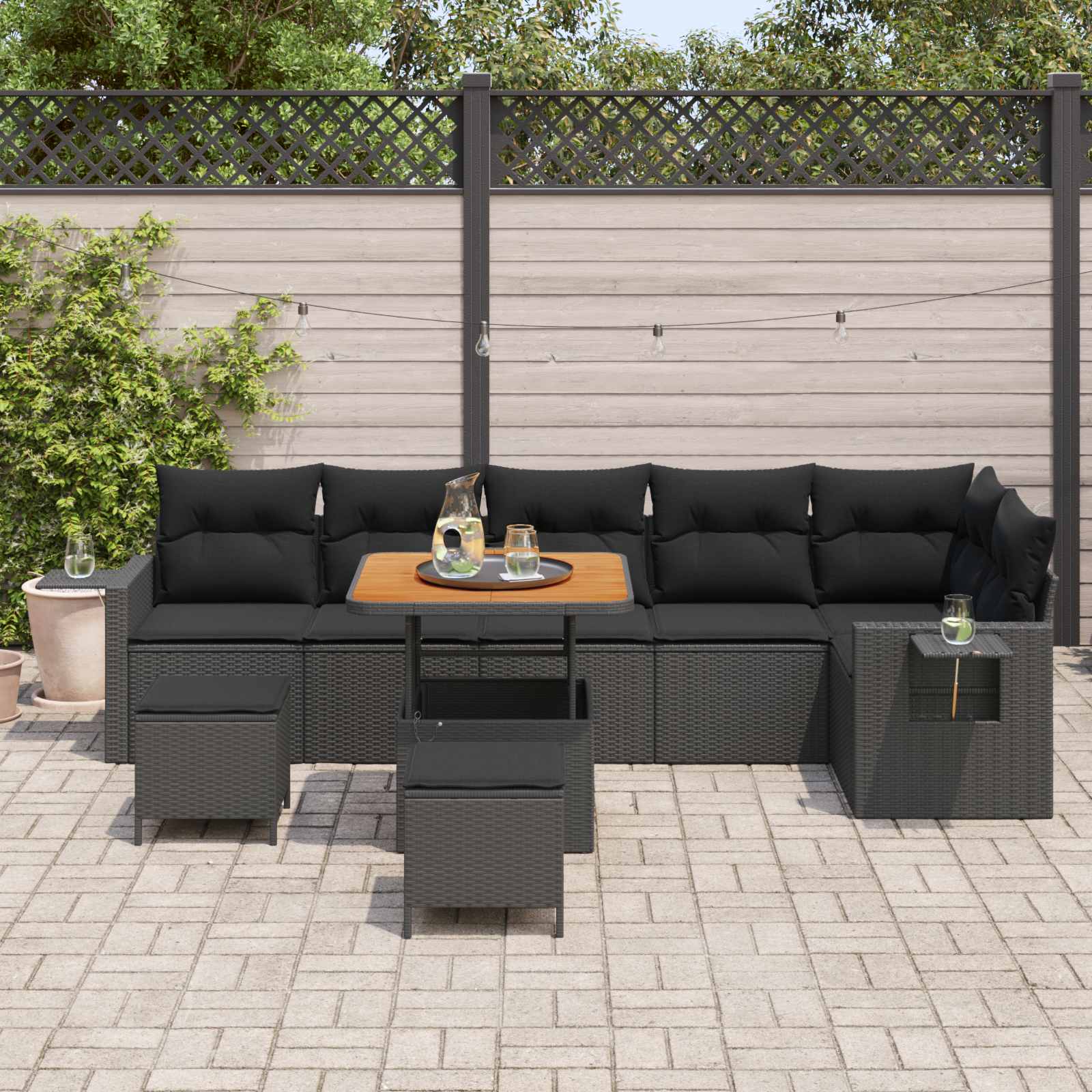 Set Divano da Giardino con cuscino 11 pcs Nero polyrattan | homemem39