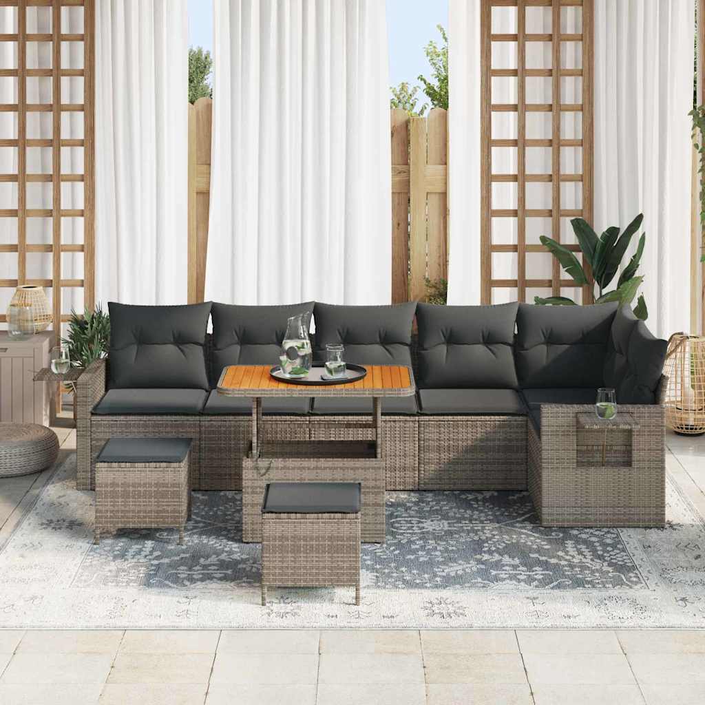 Set Divano da Giardino con cuscino 11 pcs Grigio polyrattan