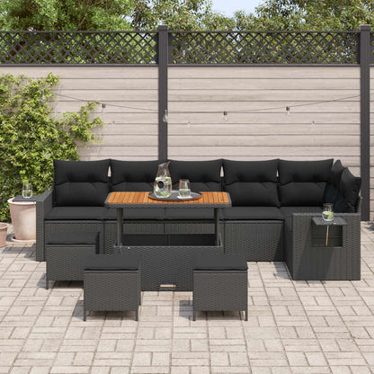 Set Divano da Giardino con cuscino 12 pcs Nero polyrattan | homemem39