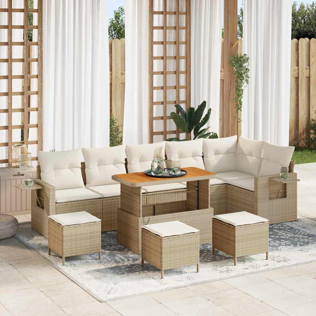 Set Divano da Giardino 10 pcs Beige Poly Rattan