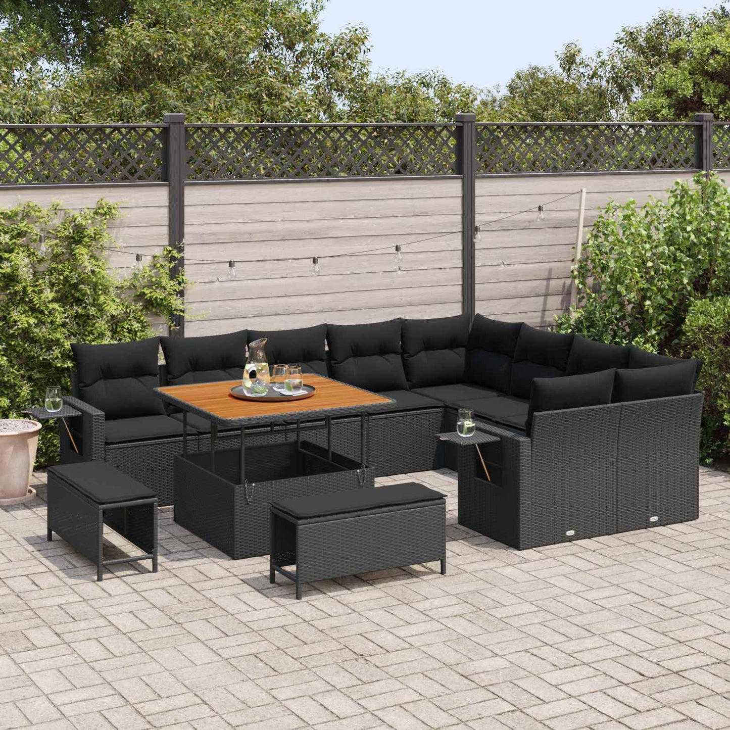Set Divano da Giardino con cuscino 13 pcs Nero polyrattan | homemem39