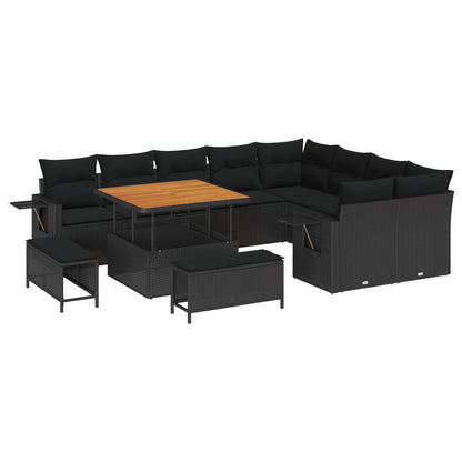 Set Divano da Giardino con cuscino 13 pcs Nero polyrattan | homemem39