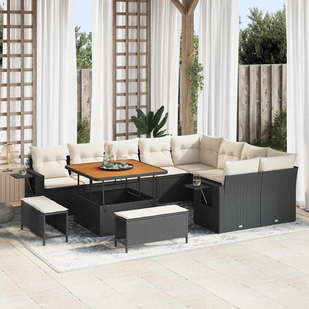 Set Divano da Giardino 13 pcs Nero e Crema polyrattan | homemem39