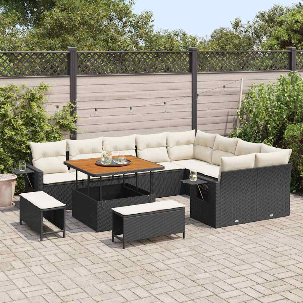 Set Divano da Giardino 13 pcs Nero e Crema polyrattan | homemem39