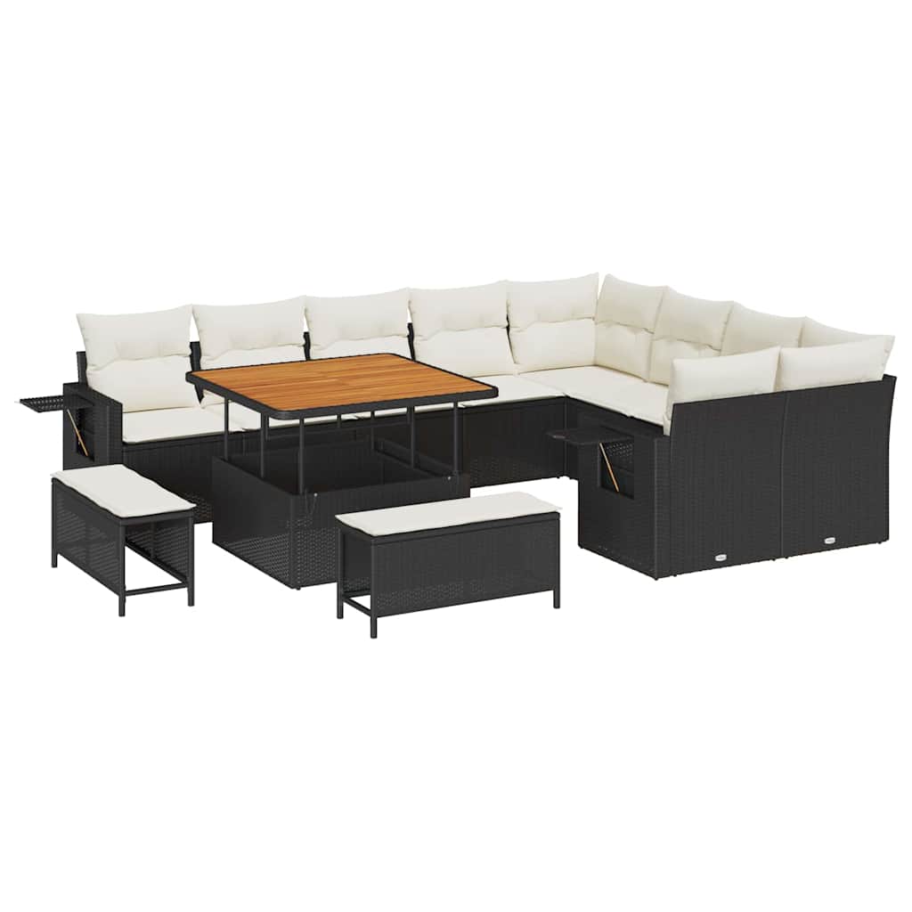 Set Divano da Giardino 13 pcs Nero e Crema polyrattan | homemem39