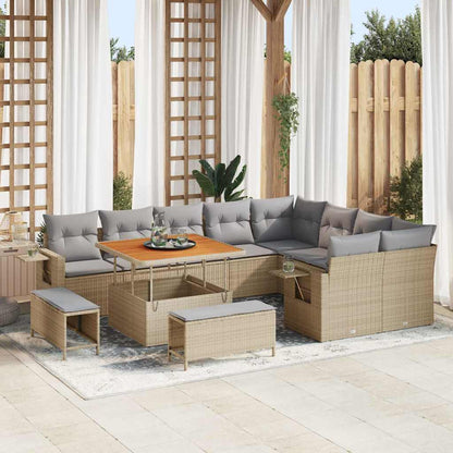 Set Divano da Giardino 12 pcs Beige e Grigio Chiaro polyrattan | homemem39