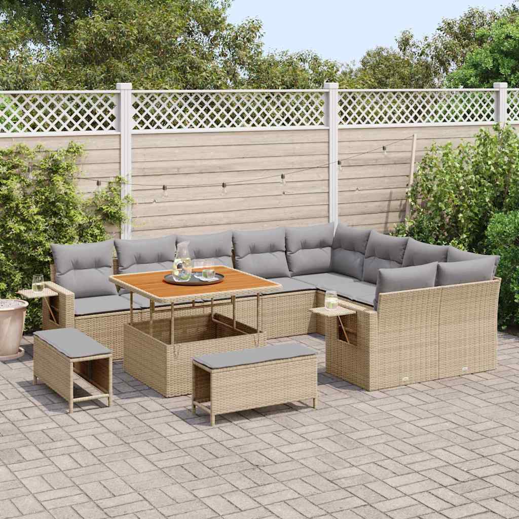 Set Divano da Giardino 12 pcs Beige e Grigio Chiaro polyrattan | homemem39