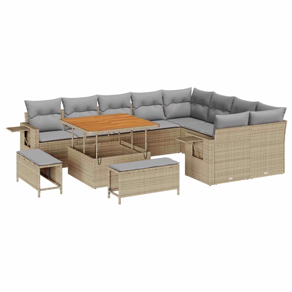 Set Divano da Giardino 12 pcs Beige e Grigio Chiaro polyrattan | homemem39
