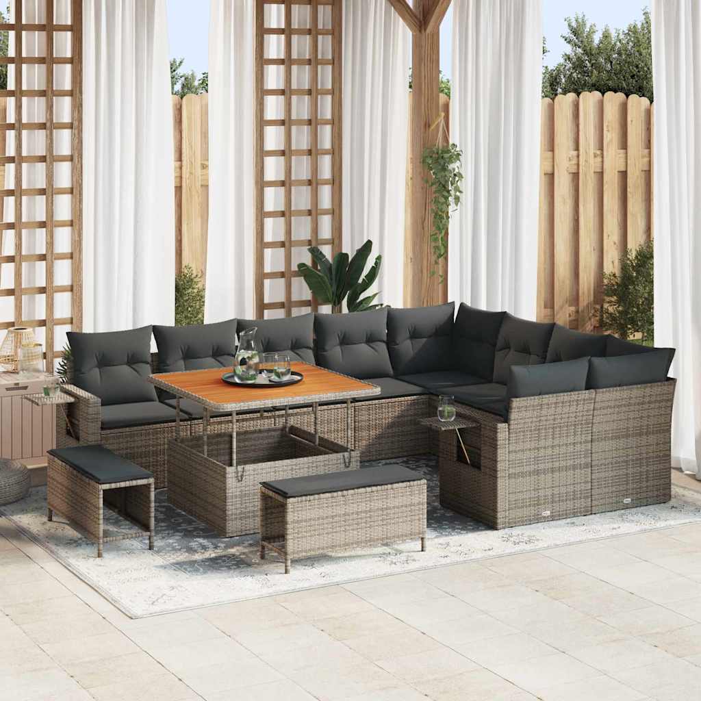 Set Divano da Giardino con cuscino 12 pcs Grigio polyrattan | homemem39