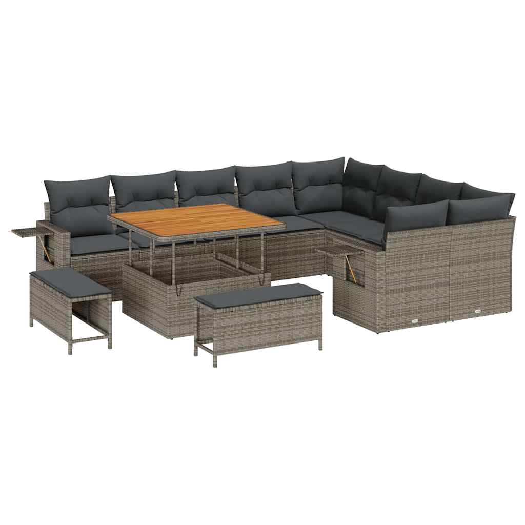 Set Divano da Giardino con cuscino 12 pcs Grigio polyrattan | homemem39