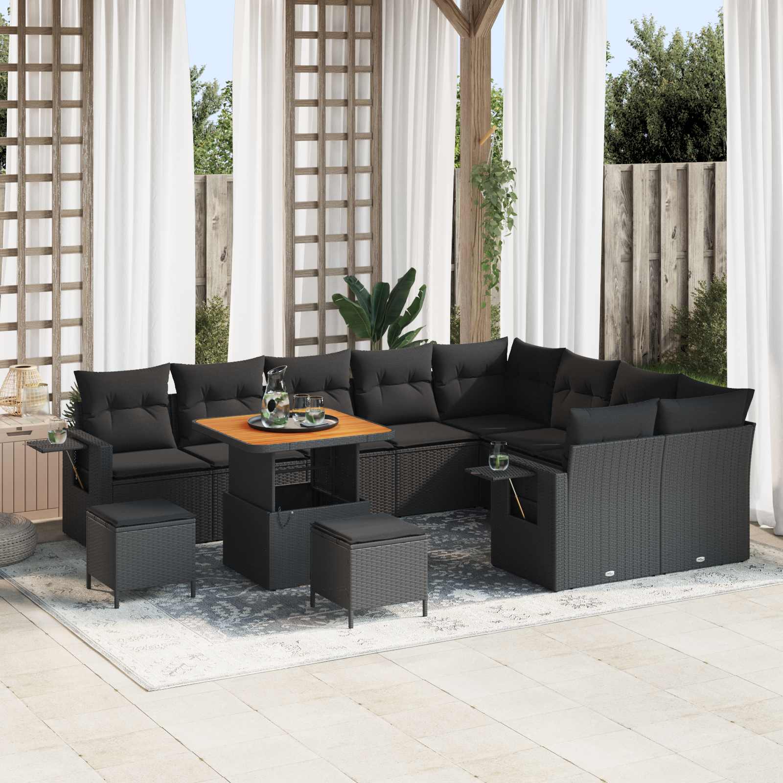 Set Divano da Giardino con cuscino 12 pcs Nero polyrattan | homemem39