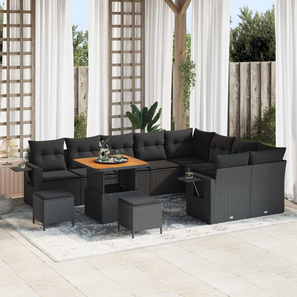 Set Divano da Giardino con cuscino 12 pcs Nero polyrattan | homemem39
