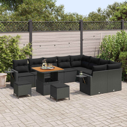 Set Divano da Giardino con cuscino 12 pcs Nero polyrattan | homemem39