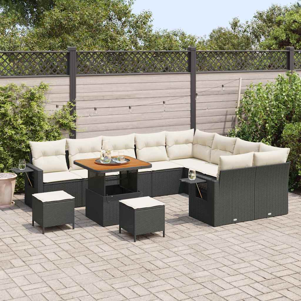 Set Divano da Giardino 12 pcs Nero e Crema polyrattan | homemem39