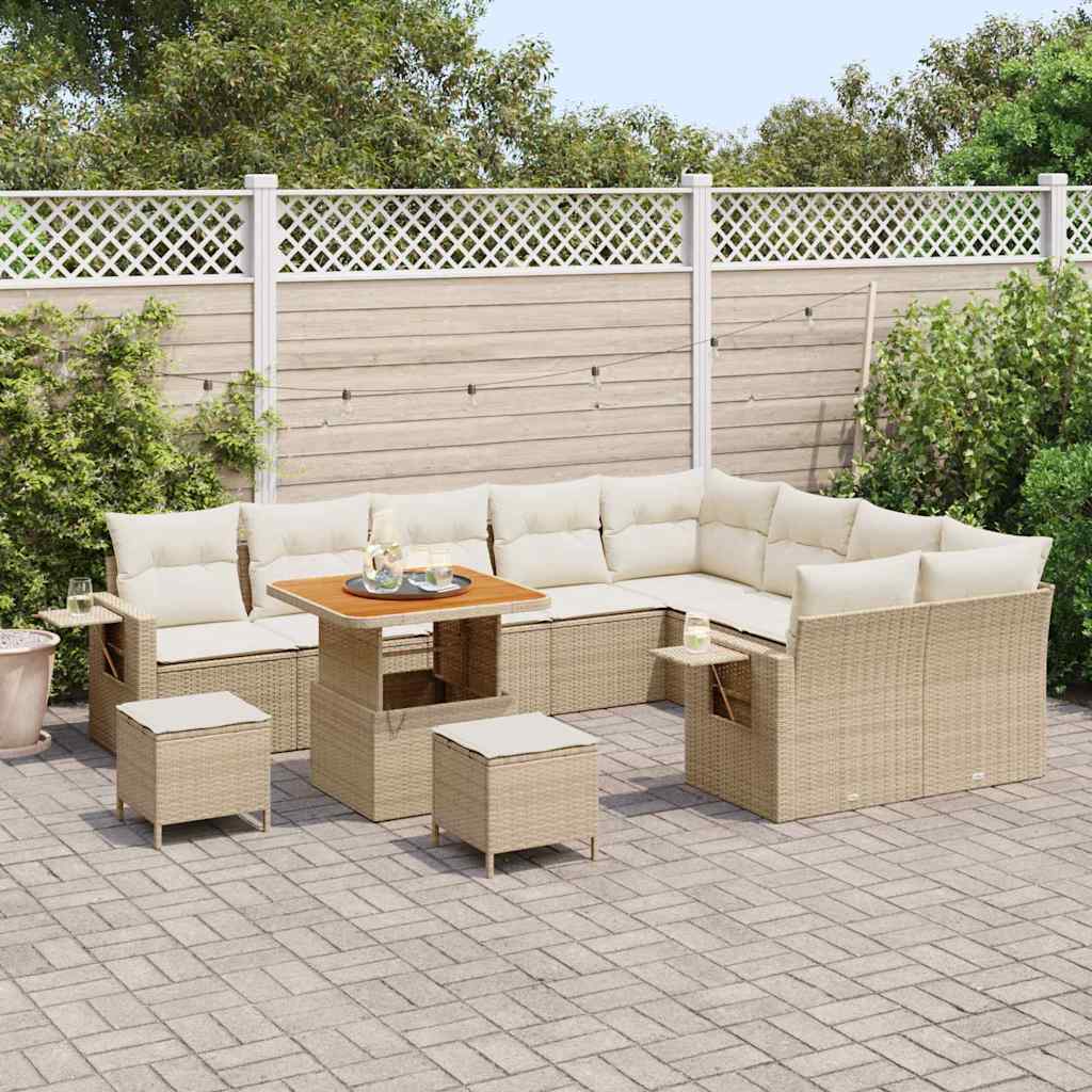 Set Divano da Giardino 12 pz 11-Numero di posti Beige e Crema