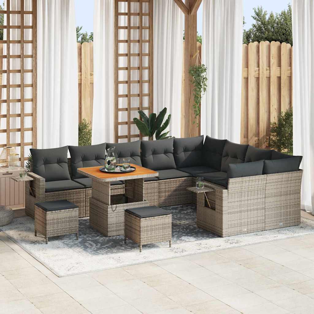 Set Divano da Giardino con cuscino 12 pcs Grigio polyrattan | homemem39