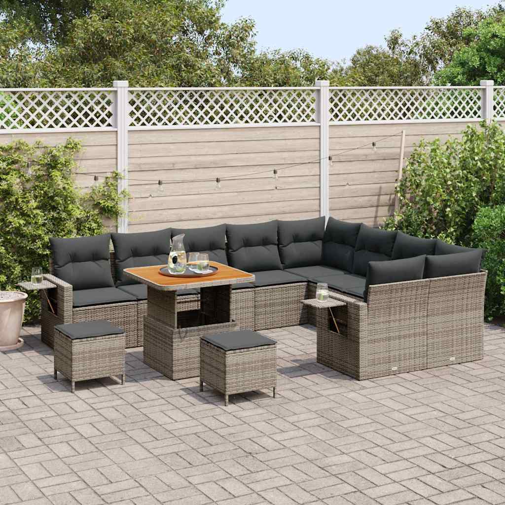 Set Divano da Giardino con cuscino 12 pcs Grigio polyrattan | homemem39