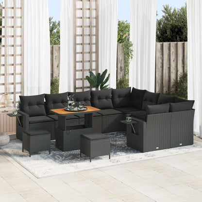 Set Divano da Giardino con cuscino 12 pcs Nero polyrattan | homemem39