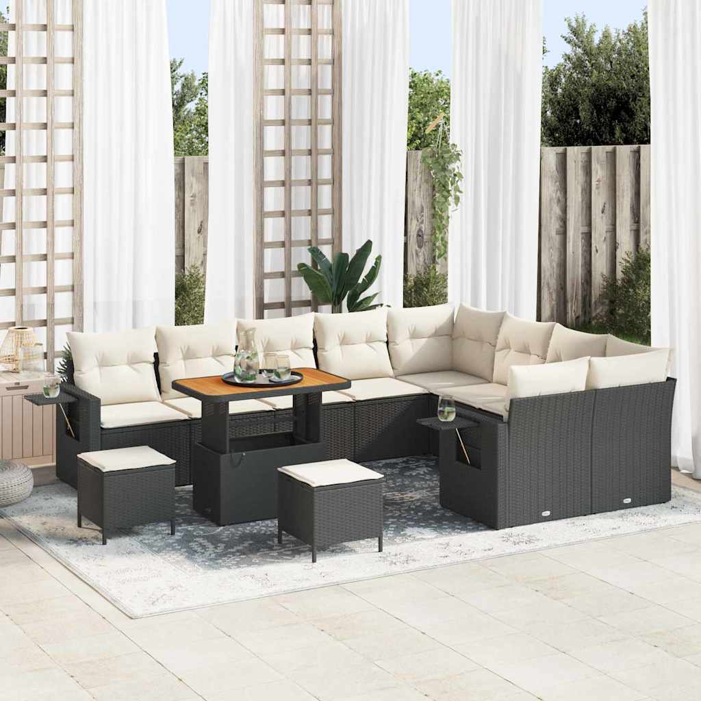 Set Divano da Giardino 12 pcs Nero e Crema polyrattan | homemem39