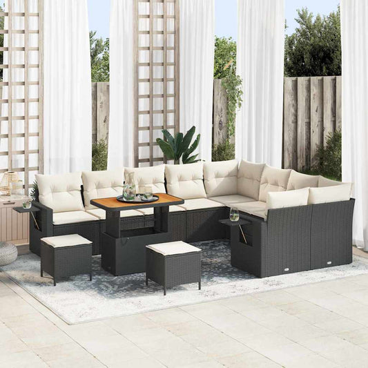 Set Divano da Giardino 12 pcs Nero e Crema polyrattan