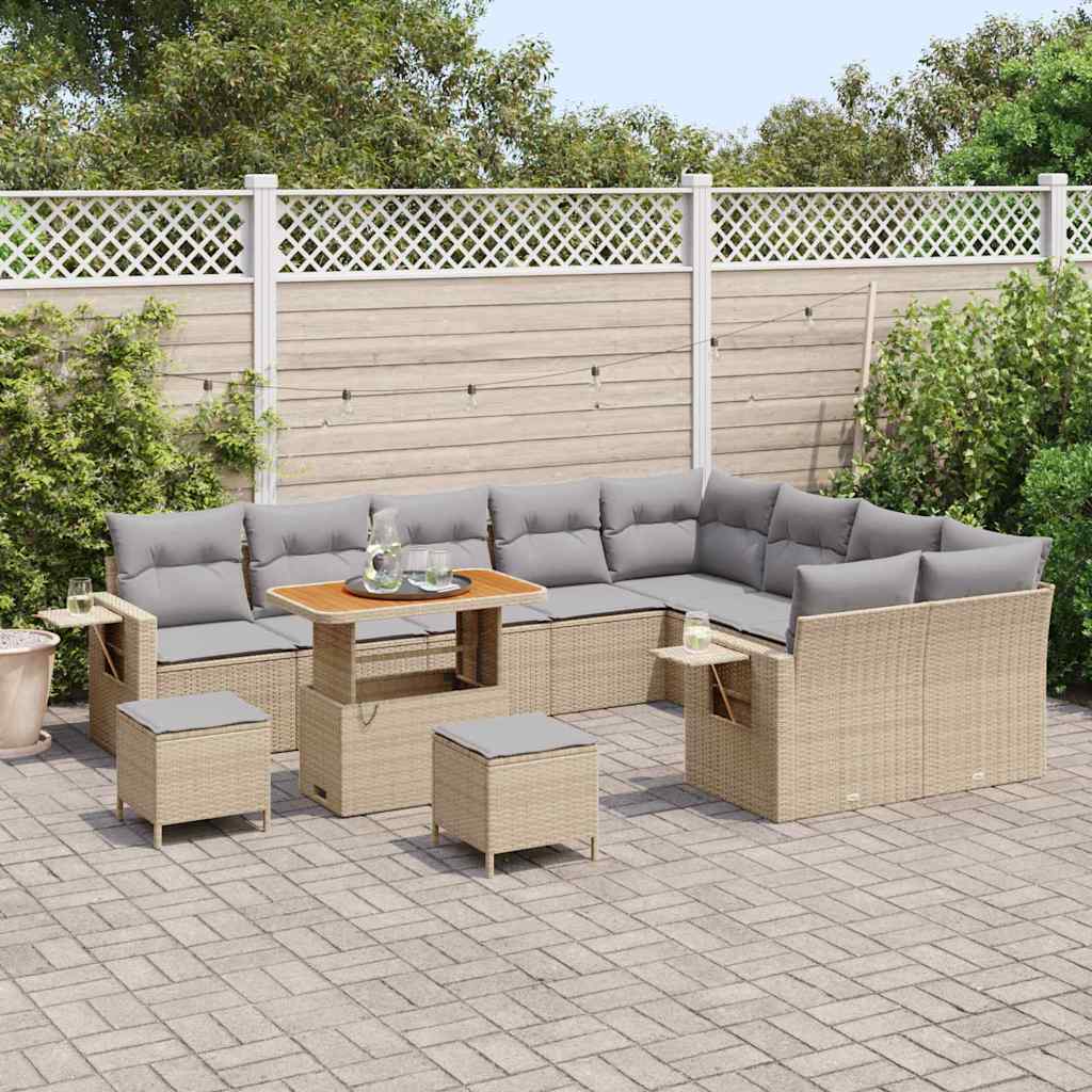 Set Divano da Giardino 12 pcs Beige e Grigio Chiaro polyrattan | homemem39