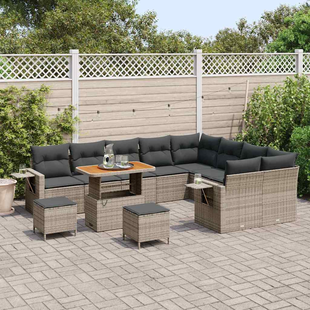 Set Divano da Giardino con cuscino 12 pcs Grigio polyrattan | homemem39