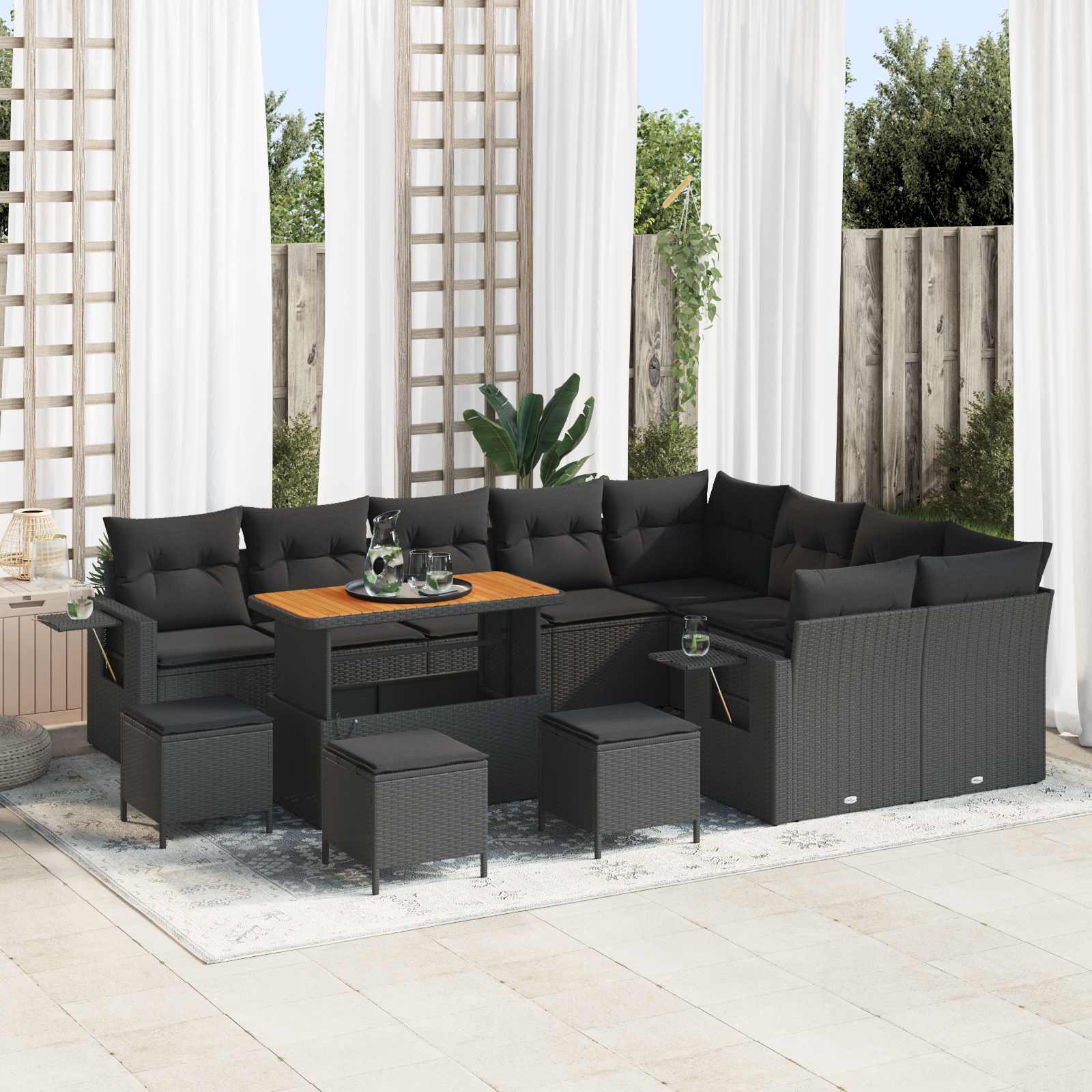 Set Divano da Giardino con cuscino 13 pcs Nero polyrattan | homemem39