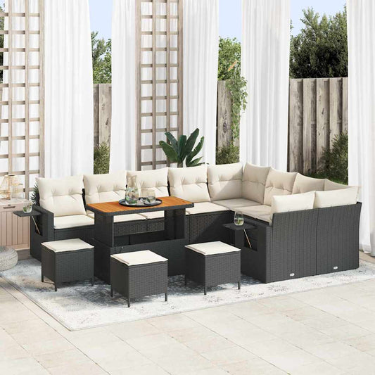 Set Divano da Giardino 13 pcs Nero e Crema polyrattan
