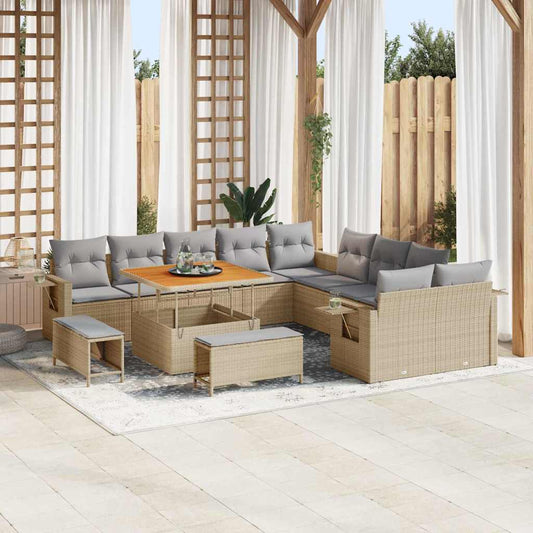 Set Divano da Giardino con cuscino 13 pcs Beige polyrattan