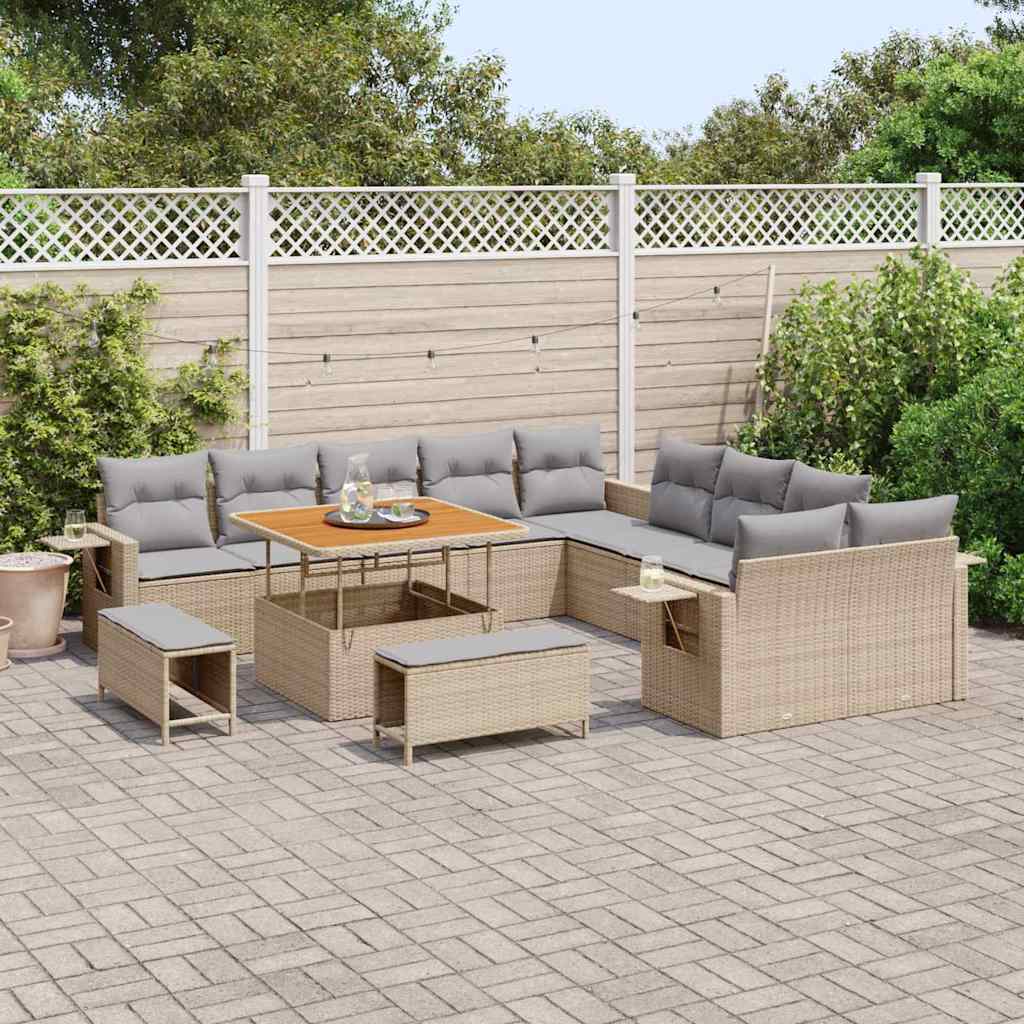Set Divano da Giardino con cuscino 13 pcs Beige polyrattan