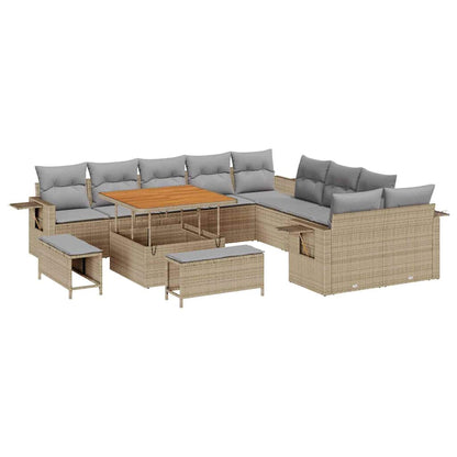 Set Divano da Giardino con cuscino 13 pcs Beige polyrattan