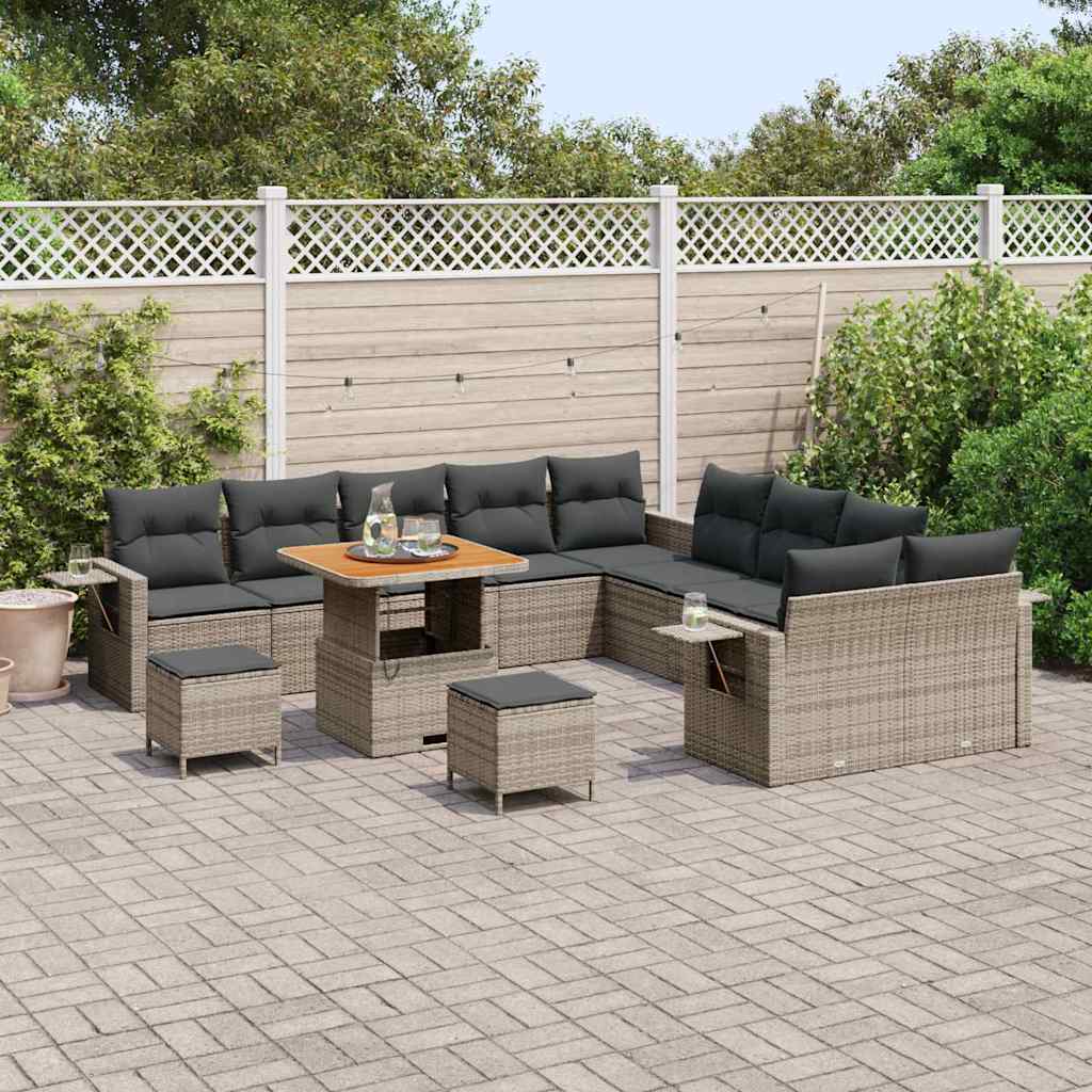 Set Divano da Giardino con cuscino 13 pcs Grigio polyrattan