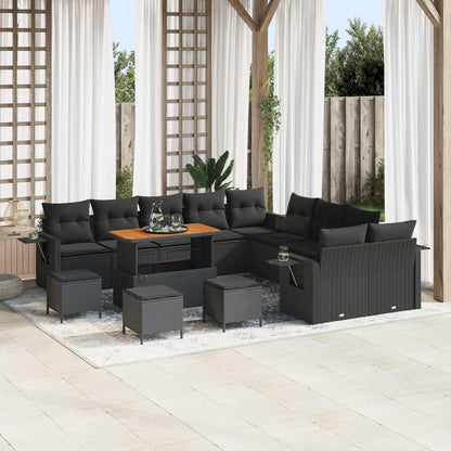 Set Divano da Giardino con cuscino 14 pcs Nero polyrattan | homemem39