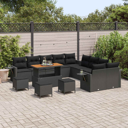 Set Divano da Giardino con cuscino 14 pcs Nero polyrattan | homemem39