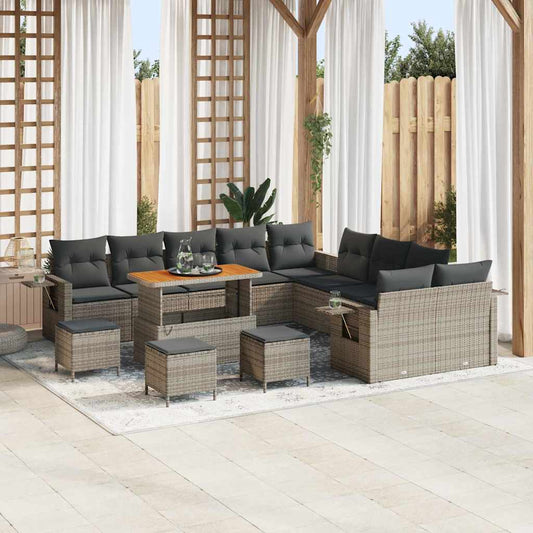 Set Divano da Giardino 14 pcs Grigio Poly Rattan - homemem39
