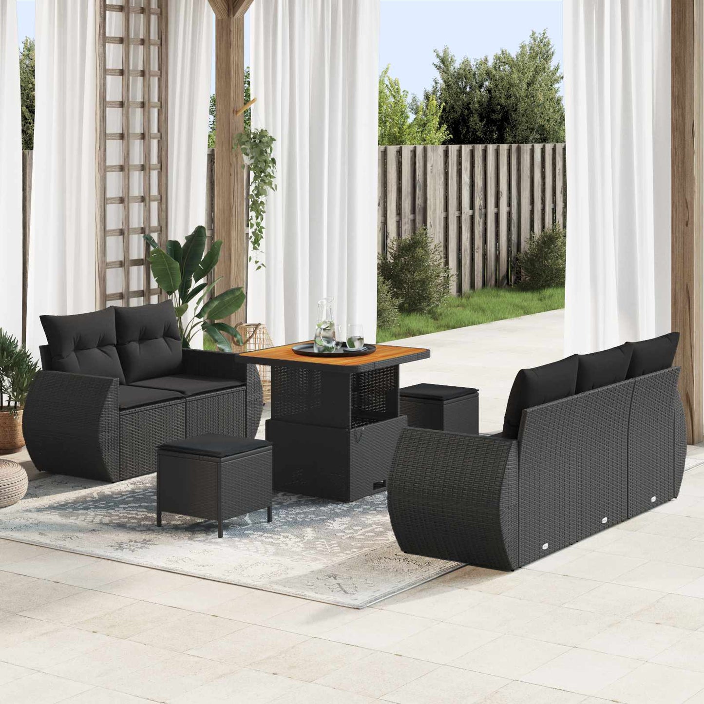 Set Divano da Giardino con cuscino 8 pcs Nero polyrattan