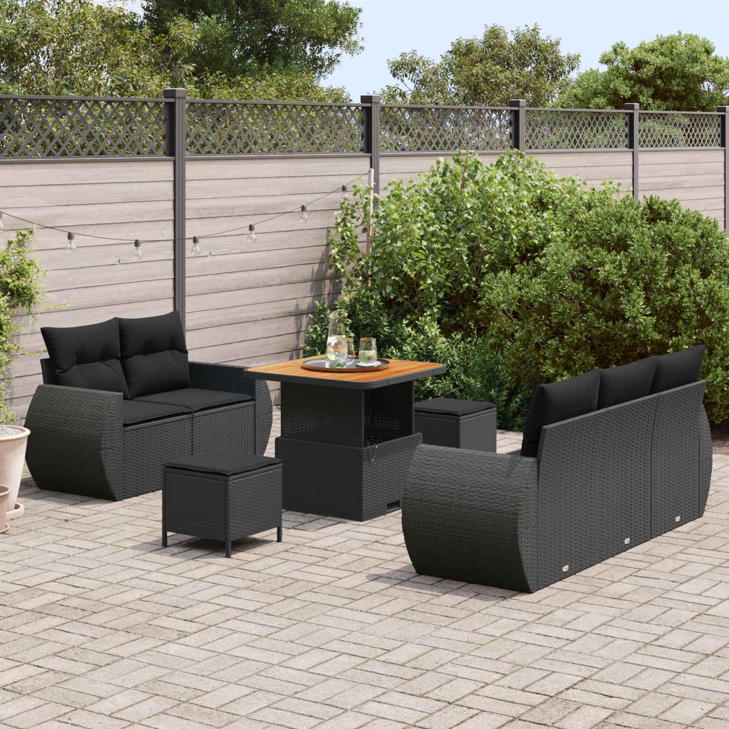 Set Divano da Giardino con cuscino 8 pcs Nero polyrattan