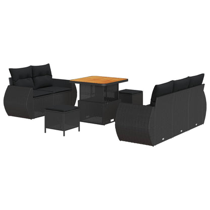 Set Divano da Giardino con cuscino 8 pcs Nero polyrattan
