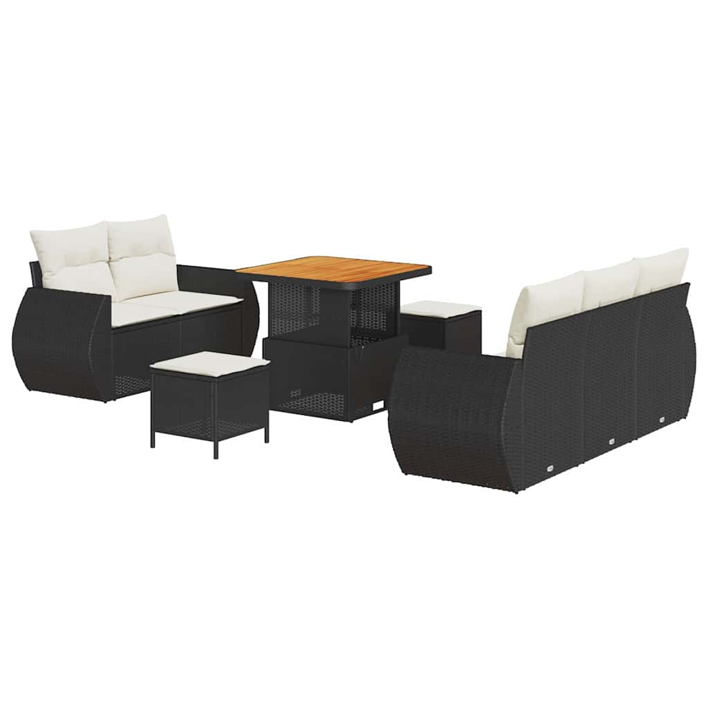 Set Divano da Giardino 8 pcs Nero e Crema polyrattan | homemem39
