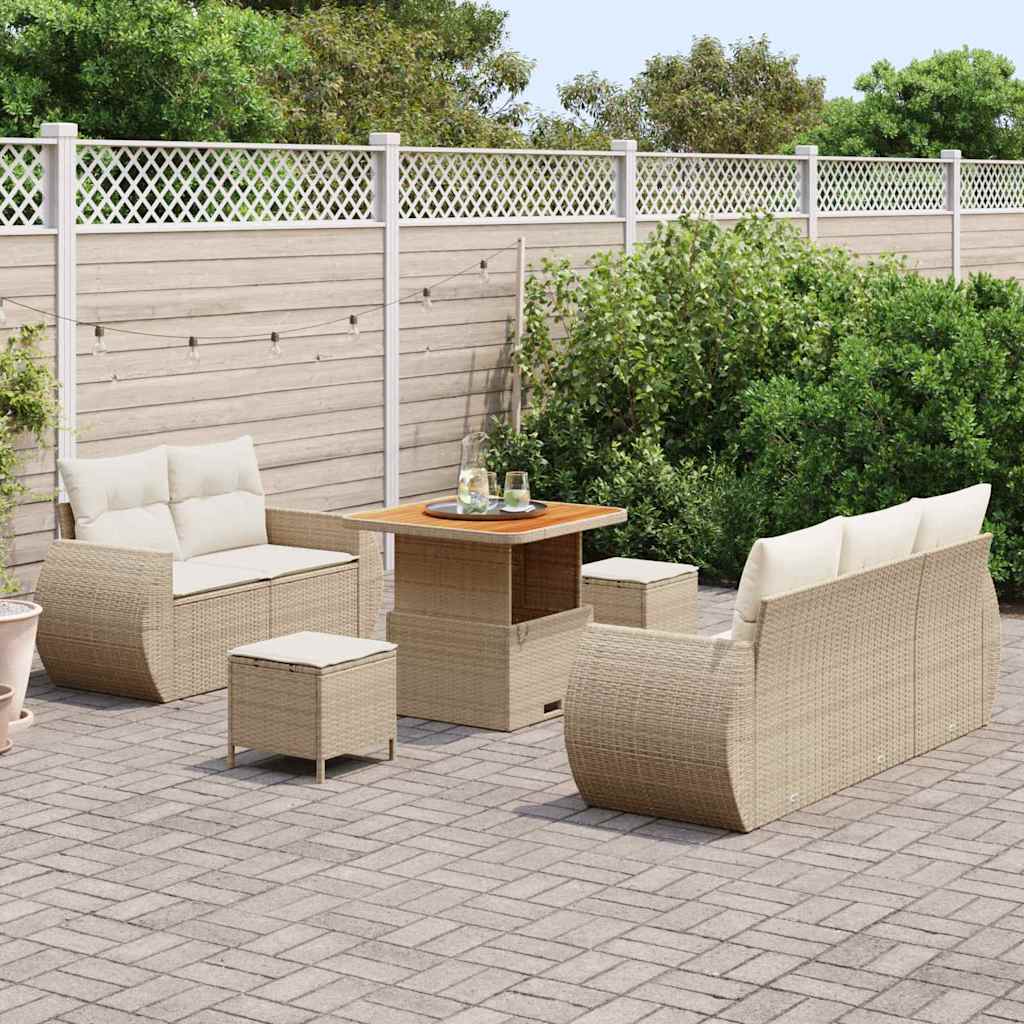 Set Divano da Giardino 8 pz 5-Numero di posti Beige e Crema | homemem39
